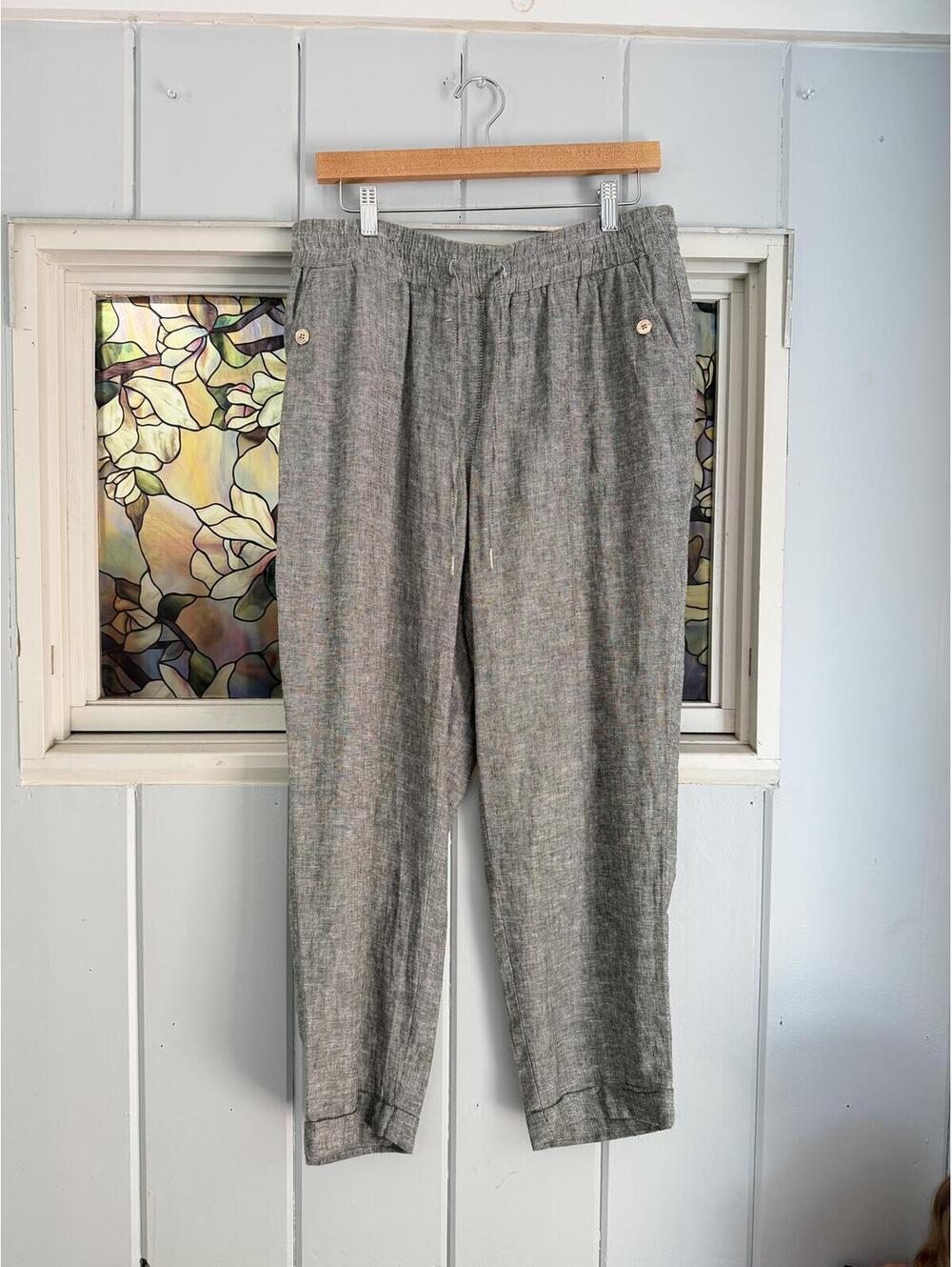 Jones New York Gray Linen Blend Elastic Waist Pants Size Medium